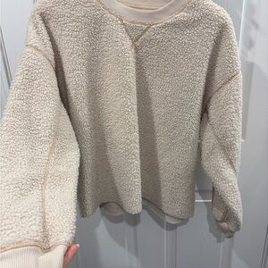 American Eagle Outfitters Cream Sherpa Crewneck